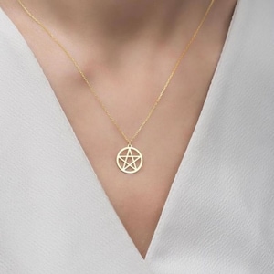 14 Carat Gold Star Necklace • Gold Pentagram Necklace • Pentagram Necklace • Valentine&#39;s Day Gift for Women • Gift for Women