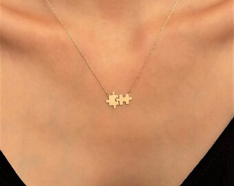 14K Solid Gold Puzzle Necklace / Puzzle Pendant Necklace / Dainty Necklace / Valentines Day Gift / Chiristmas Gift