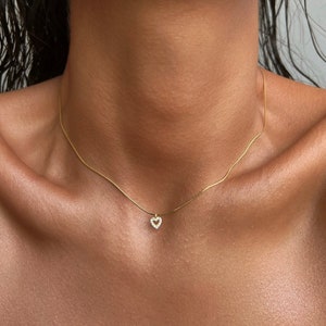 Collar de corazón de oro vermeil de 18 quilates • Collar de corazón de oro • Regalo de San Valentín para mujeres • Regalo de Navidad