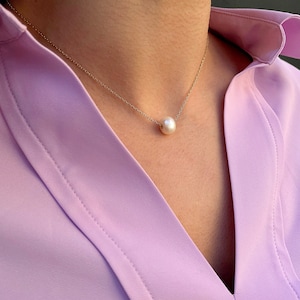 14k Solid Gold Pearl Pendant Necklace for Women | Cultured Freshwater Pearl Necklace | Dainty 14k Real Gold Pearl Jewelry | Gift for Women