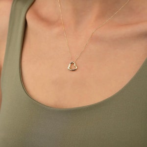 Colar de coração em ouro maciço 14K para mulheres | Colar Coração | Colar com pingente de coração em ouro 14 quilates | Gif do Dia dos Namorados | presente de dia das mães