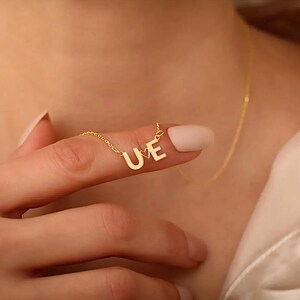 Colar personalizado de ouro de 14 quilates, colar de letras, colar de letras personalizado, presente de dia dos namorados, presente de ano novo, colar de casal