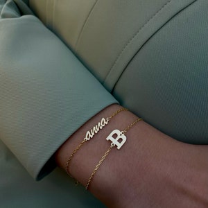 14K Solid Gold Personalized Bracelet, Initial Bracelet, Custom Letter Bracelet, Personalized Jewelry, Handmade Jewelry, Gift for her