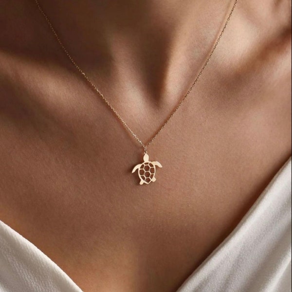 Collier tortue en or 14 carats • Collier tortue en or • Cadeau de Saint-Valentin pour femme • Cadeau de Noël