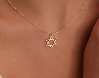 Star of David Necklace 14k Solid Gold |  Jewish Star | David Star Pendant for Women | Magen Star Charm Jewelry | Christmas Jewelry