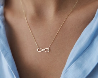 14 Carat Gold Infinity Necklace, Gold Infinity Symbol Necklace, Elegant Necklace, Minimalist Jewelry, Valentine&#39;s Day Gift, New Year&#39;s Gift