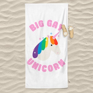 Big Gay Unicorn Beach Towel - Adorable and Hilarious 150cm x 75cm | Funny Beach Towel | Summer | Beach Essentials | Pride | LGBT Towel