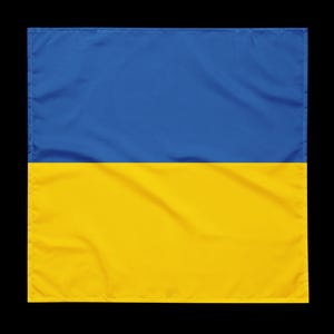 Puede incluir: Una bandera rectangular con un diseño bicolor horizontal. La mitad superior es azul vibrante y la mitad inferior es amarilla brillante. La bandera probablemente está hecha de tela, con pliegues y arrugas visibles.