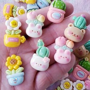 Plant Pacifiers 4pc Assorted Kawaii Cactus Plant Flower Animals Resin Flatback Cabochon ...