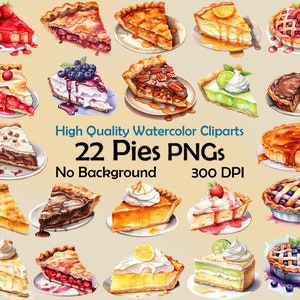 Tortas Aquarela Clipart Sobremesa PNG Abóbora Limão Mirtilo Morango Chocolate Creme Torta Ilustração gráfica imprimível padaria Artesanato