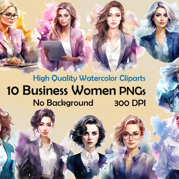 Watercolor Business Woman Clipart Elegant women PNG Digital Art Download Fashion Girl Illustration Lady Boss Painting Commercial Use Craft