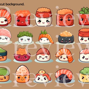 40 Wakaii Sushi Clipart Cute Japanese Food PNG Tempura Nigiri Digital ...