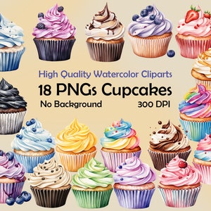 Cupcake PNG bundel, kleurrijke muffins PNG digitaal, commercieel gebruik Cupcake clipart stickers & eigen prints aquarel muffins PNG illustratie