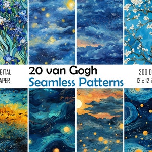 Modello senza cuciture Van Gogh carta digitale pittura ad acquerello cielo modello galassia ripetizione jpg lavorazione stampabile forniture diario spazzatura scrapbooking