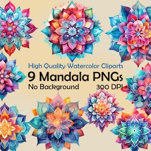 Aquarel bloemen Mandala clipart kleurrijke bloem PNG abstracte illustratie bloemen digitale kunst voor scrapbooking/stickers/junk journaling