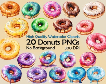 Clipart aquarel donuts: 20 smakelijke desserts, png (digitale download)