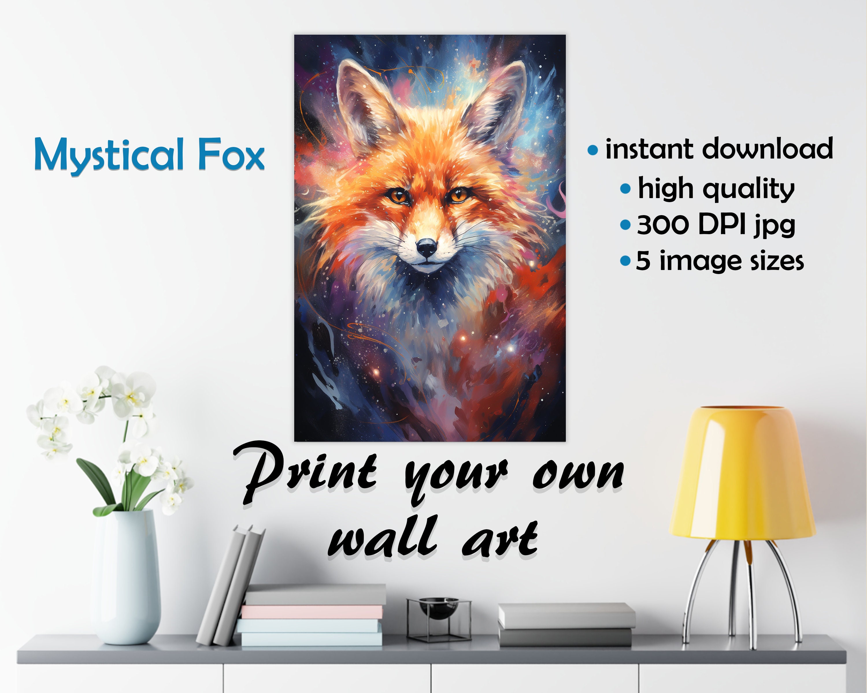 Art Print Ask the Moon Fox Kitsune or Feline Cat Mask Luna 11x17 Cardstock  