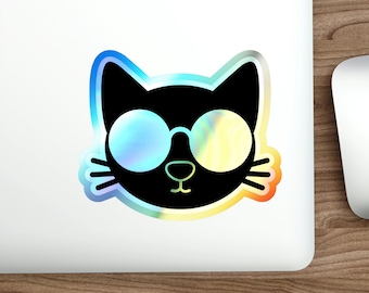 Cool Cat Holographic Die-cut Stickers Die Cut Holographic Sticker  Gift