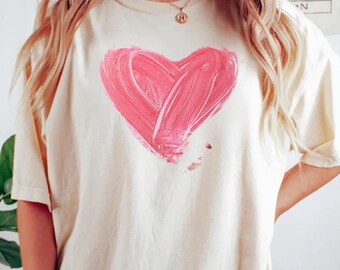 Valentine's Day shirt, finger painting, art teacher tee, smear tshirt, amour, unique minimalist design