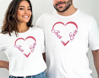 Custom Valentine's Day Heart Shirt, personalized tshirt, double heart lovers tee
