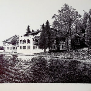Pen and ink sketch of BigWin Inn Dining Hall in Muskoka (print)