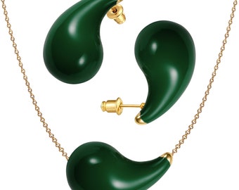 PUREU Drop Earrings Chucky Gold Hoop Earring Waterdrop Earrings and Necklace Set
