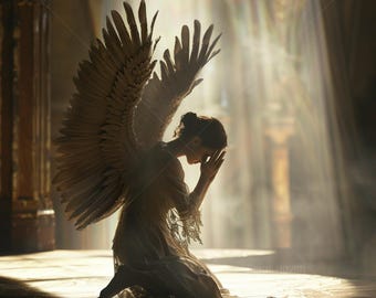 Praying Angel Digital Image, Beautiful Angels Art, High Resolution JPG Photo Digital Download