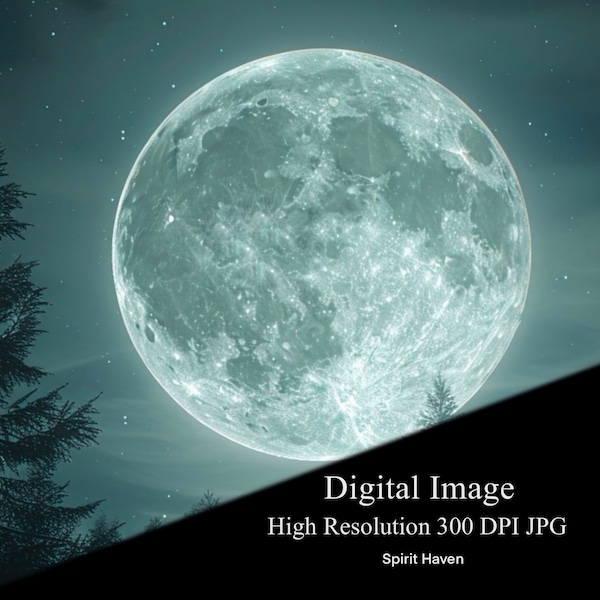 Mystical Full Moon Photo, Background Wallpaper, Night Sky Spiritual Artwork, Lunar and Astrology Theme Digital Art Print Download