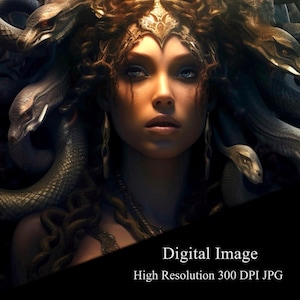 Medusa Image Artwork, Gorgon and Snakes Fantasy Spirituality Digital Art Photo, High Resolution JPG Digital Download