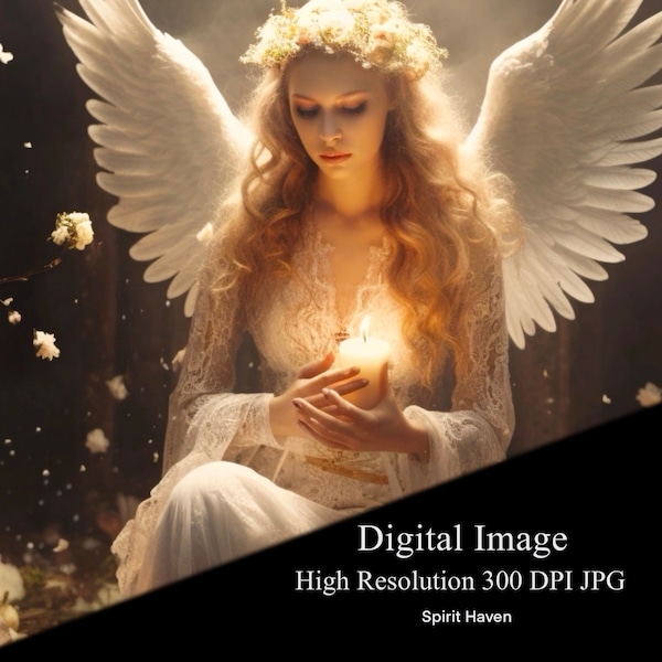 Beautiful Angel with Wings Photo, Background Wallpaper, Spiritual Woman Angels Fantasy Artwork, Mystical Theme Digital Art Print