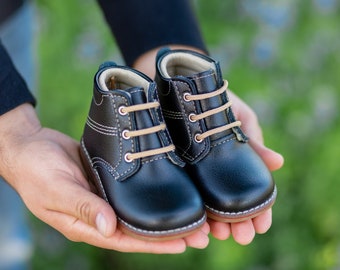 Baby Toddler Infant Leather Boots First Walker Shoes with Ankle Support Non-Slip Sole for Boys and Girls Handmade by Artisans