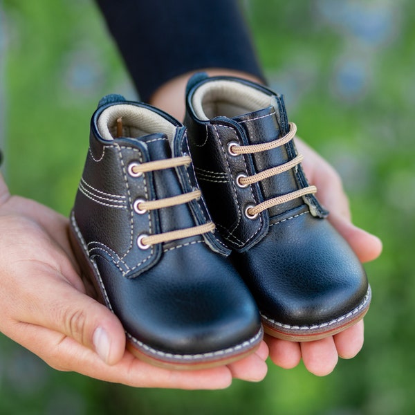 Baby Toddler Infant Leather Boots First Walker Shoes with Ankle Support Non-Slip Sole for Boys and Girls Handmade by Artisans