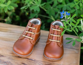 Baby Toddler Infant Leather Boots First Walker Shoes with Ankle Support Non-Slip Sole for Boys and Girls Handmade by Artisans