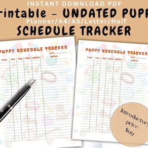 Daily Schedule for Potty, Hydration, and Feeding, keep track of your pup schedule, pee, poo, water and food schedule, Checklist,Log,Training