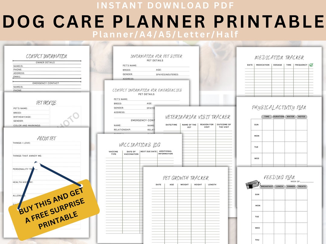 Pet Care Binder for Puppy Owners-complete Planner, Vaccination Tracker ...
