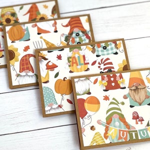 Fall Gnome Mini Cards // Set of 4 // Folded // 3&quot; x 4&quot; Blank Note Cards with Envelopes