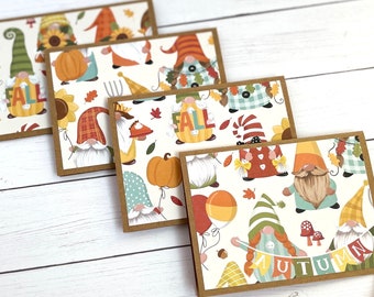 Fall Gnome Mini Cards // Set of 4 // Folded // 3" x 4" Blank Note Cards with Envelopes