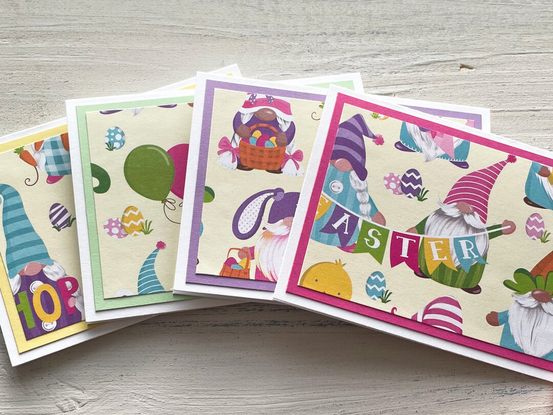 Easter Gnome Mini Cards // Set of 4 // Folded // 3" X 4" Blank Note ...