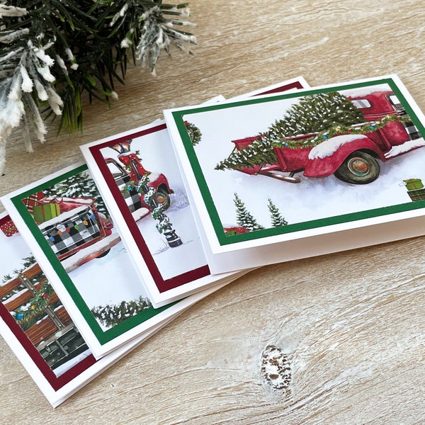 Snowy Christmas Mini Cards // Set of 4 // Folded // 3" x 3" or 3" x 4" Blank Note Cards with Envelopes
