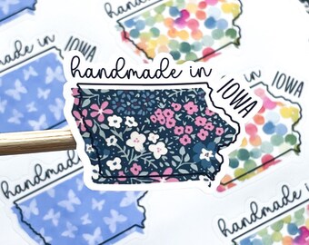 Handmade in Iowa Stickers // 28 Stickers Per Sheet // Packaging Stickers, Made in Your State Stickers