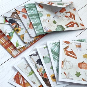 Fall Pumpkin Mini Cards // Set of 6 // Folded // 3&quot; x 3&quot; Blank Note Cards with Envelopes // Enclosure Cards // Autumn Cards