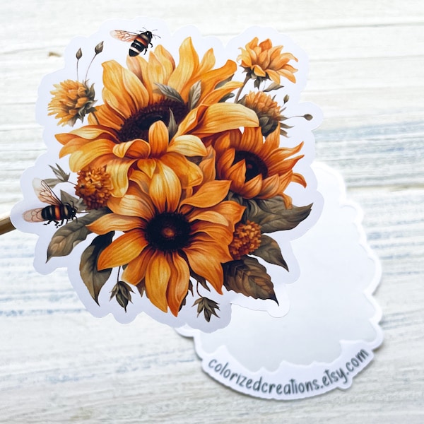 Bulk Custom Sunflower Die Cut Stickers // Personalized Stickers // Advertising Stickers