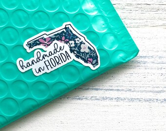 Handmade in Florida Stickers // 28 Stickers Per Sheet // Packaging Stickers, Made in Your State Stickers