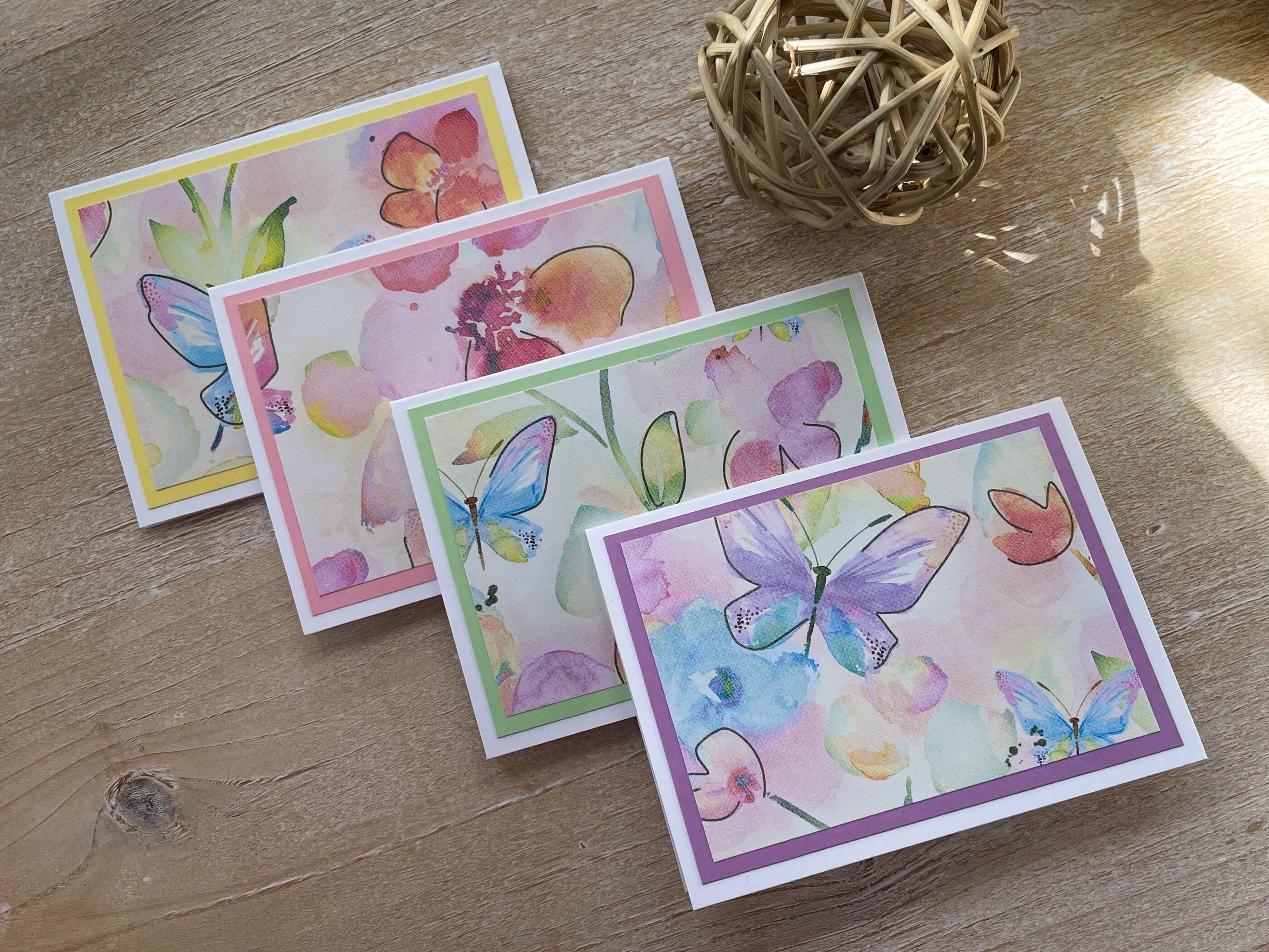 Butterfly Mini Cards // Set of 4 // Folded // 3" X 4" or 3.5" X 5 ...