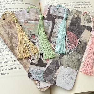 Vintage Print Ephemera Bookmarks // Set of 4 // Bookmarks with Tassels // Junk Journal Bookmarks