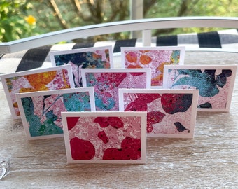 Tiny Mosaic Watercolor Cards // Set of 8 // Folded // 1.5” x 2" Blank Note Cards with Envelopes