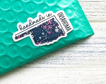 Handmade in Oklahoma Stickers // 27 Stickers Per Sheet // Packaging Stickers, Made in Your State Stickers