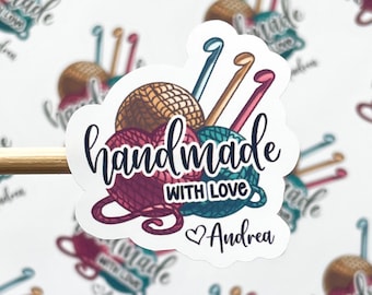 Handmade with Love Crochet Stickers // 24 Stickers Per Sheet // Personalized Stickers, Packaging Stickers