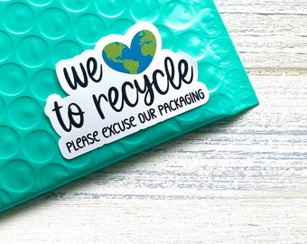 We Love to Recycle Stickers // 21 Stickers Per Sheet // Packaging Stickers // Save the Planet, Go Green, Earth Day
