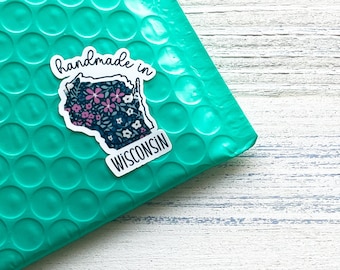 Handmade in Wisconsin Stickers // 25 Stickers Per Sheet // Packaging Stickers, Made in Your State Stickers